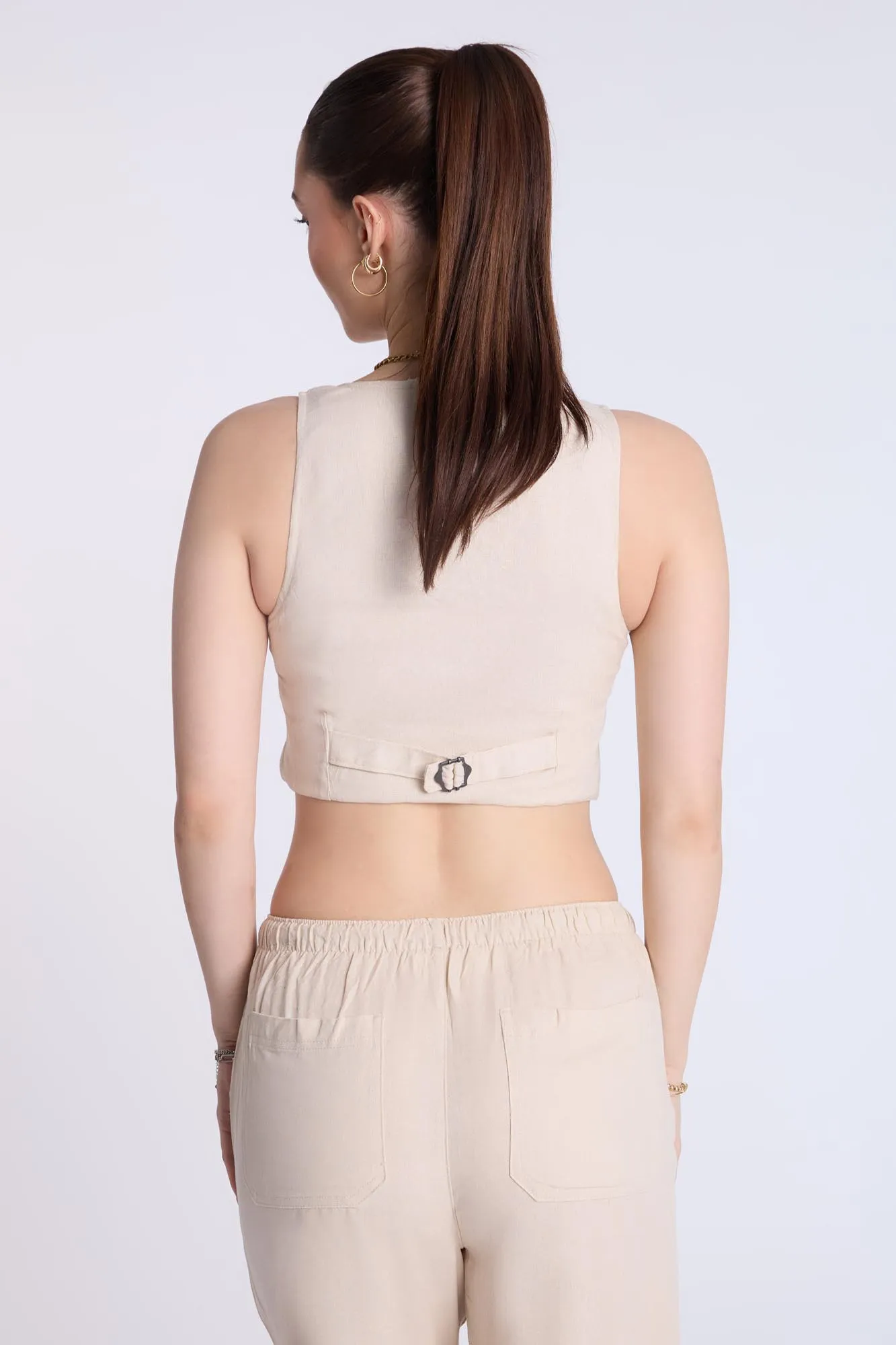 Linen-Blend Tailored Vest