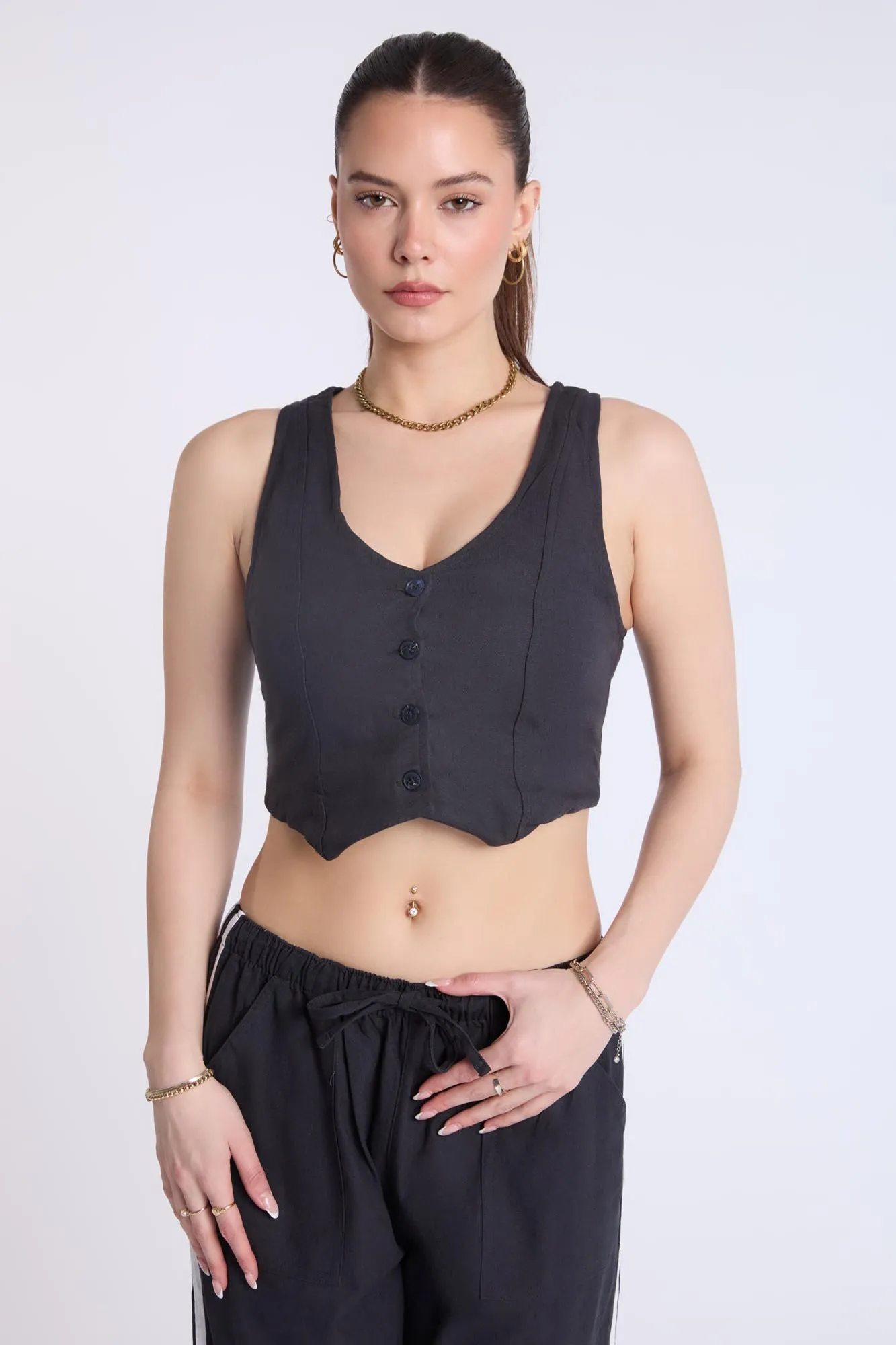 Linen-Blend Tailored Vest
