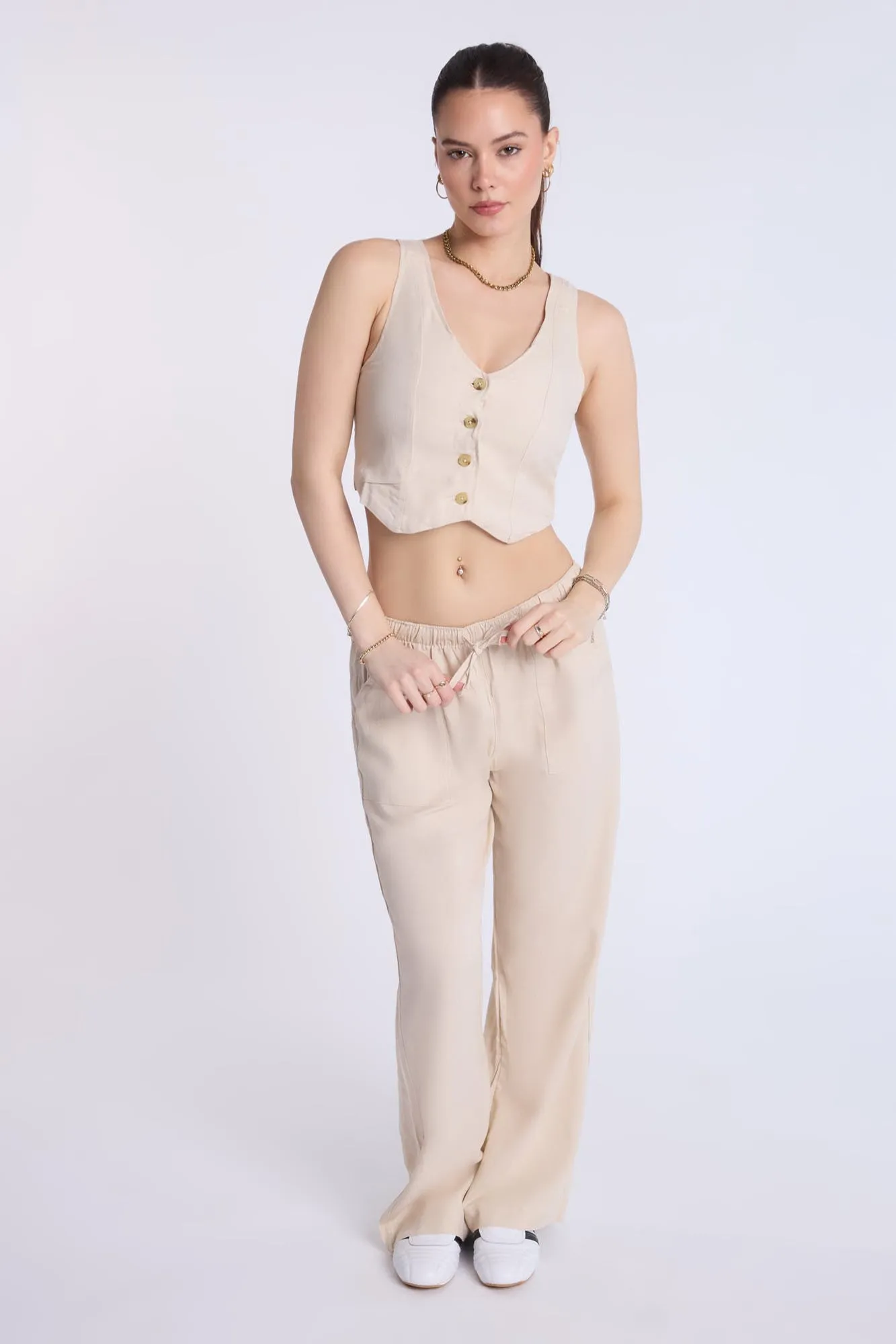 Linen-Blend Tailored Vest