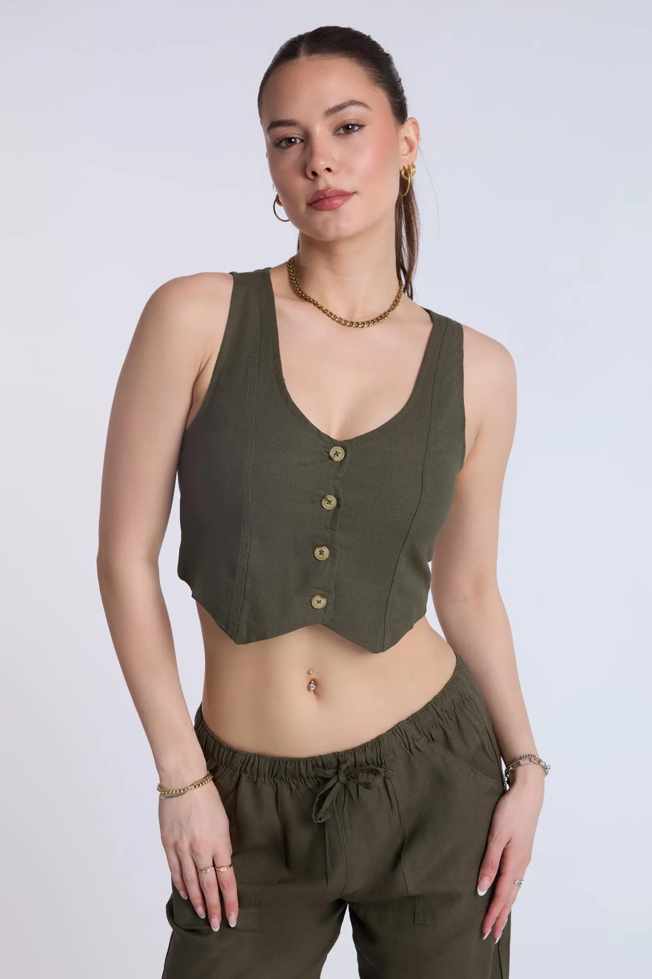 Linen-Blend Tailored Vest