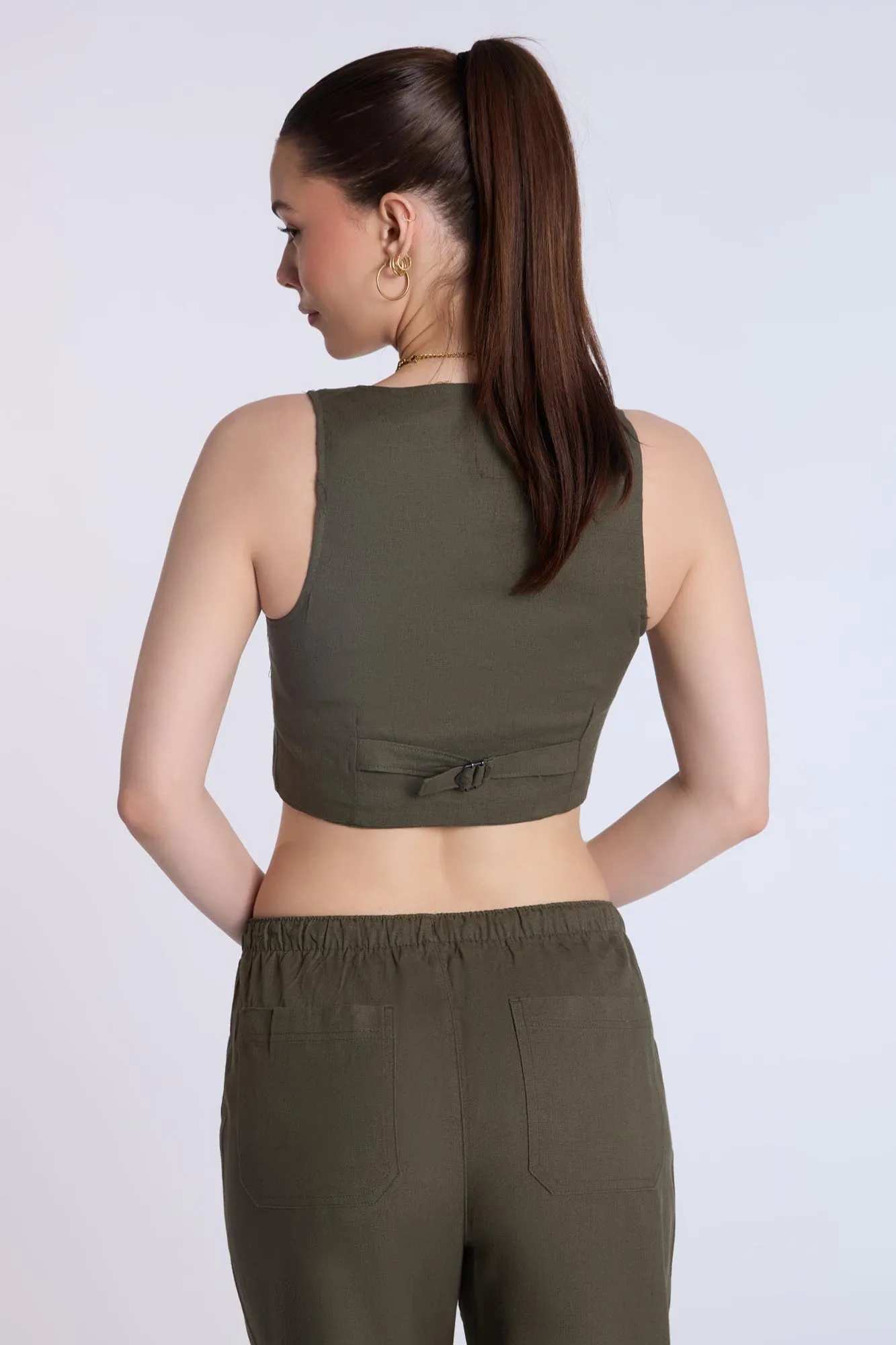 Linen-Blend Tailored Vest