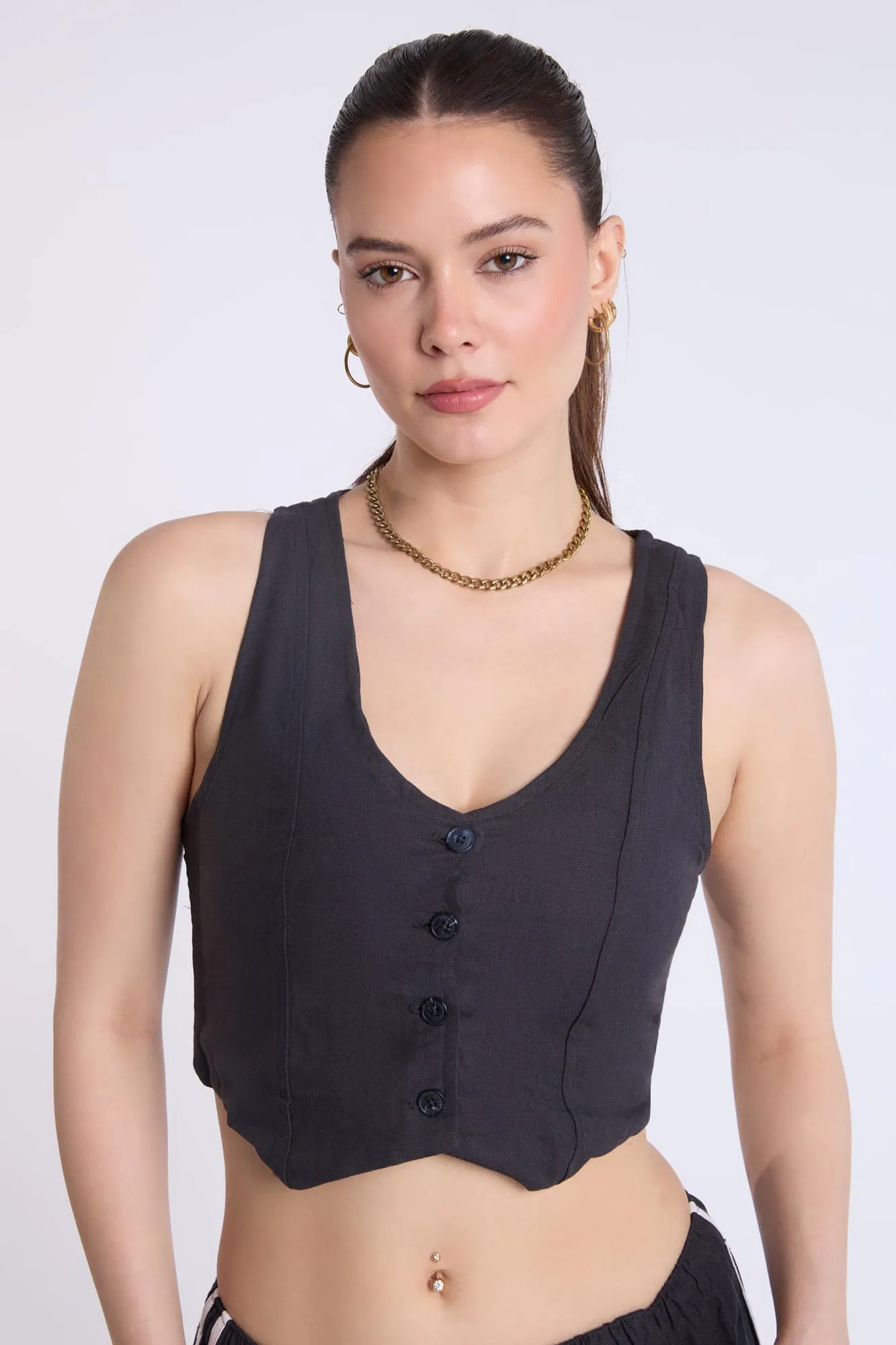 Linen-Blend Tailored Vest