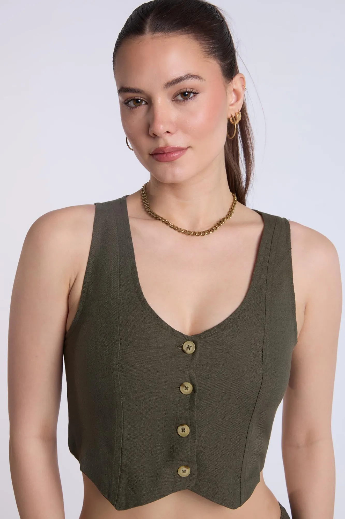 Linen-Blend Tailored Vest