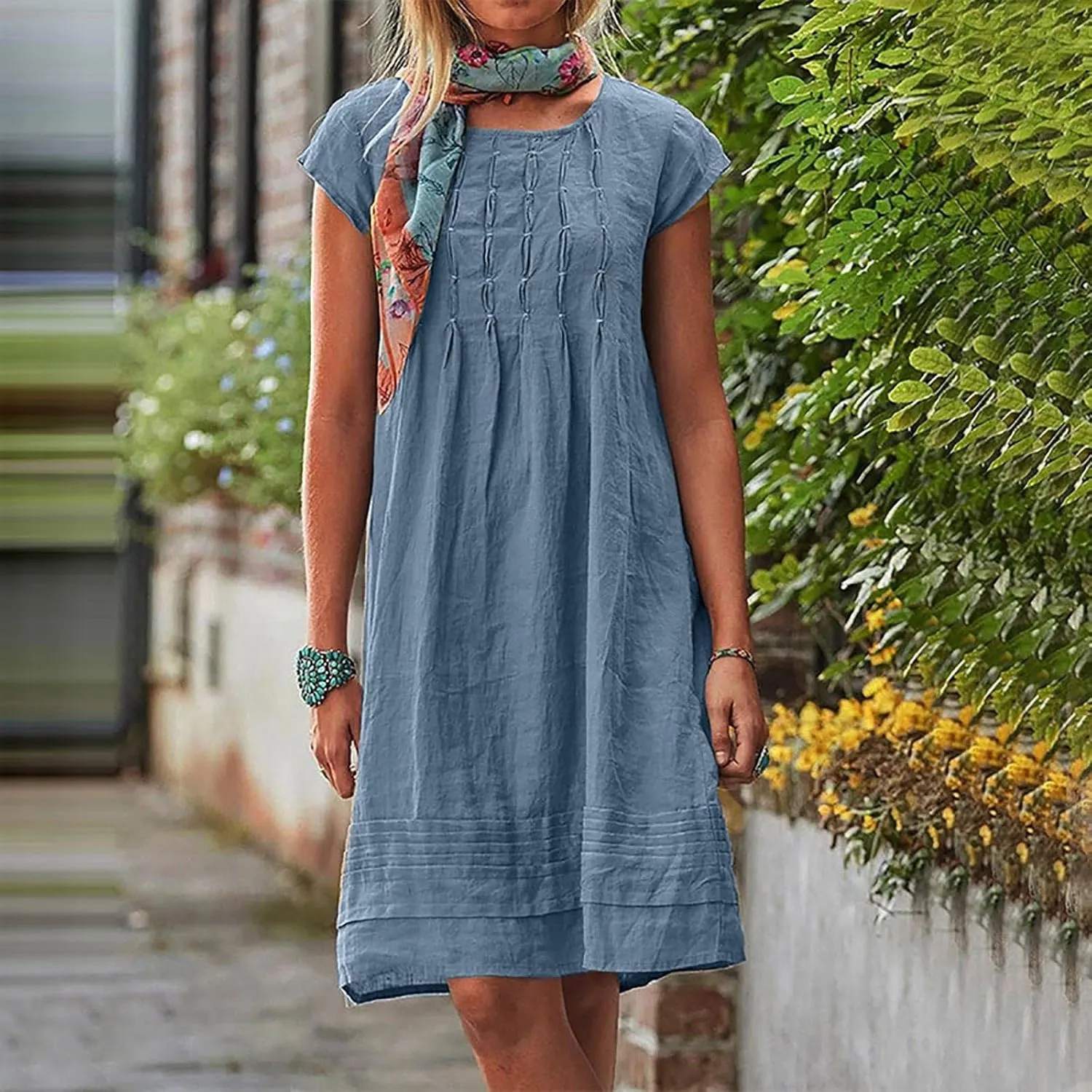 Linen Dress Women Summer Ruffle Casual Midi Dress Lightweight Beach Vacation Sundress Boho Resort Wear 2025