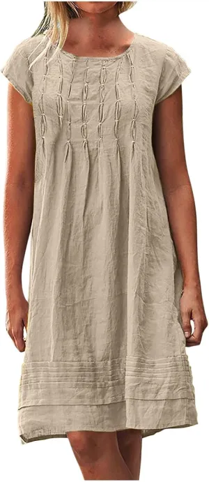 Linen Dress Women Summer Ruffle Casual Midi Dress Lightweight Beach Vacation Sundress Boho Resort Wear 2025