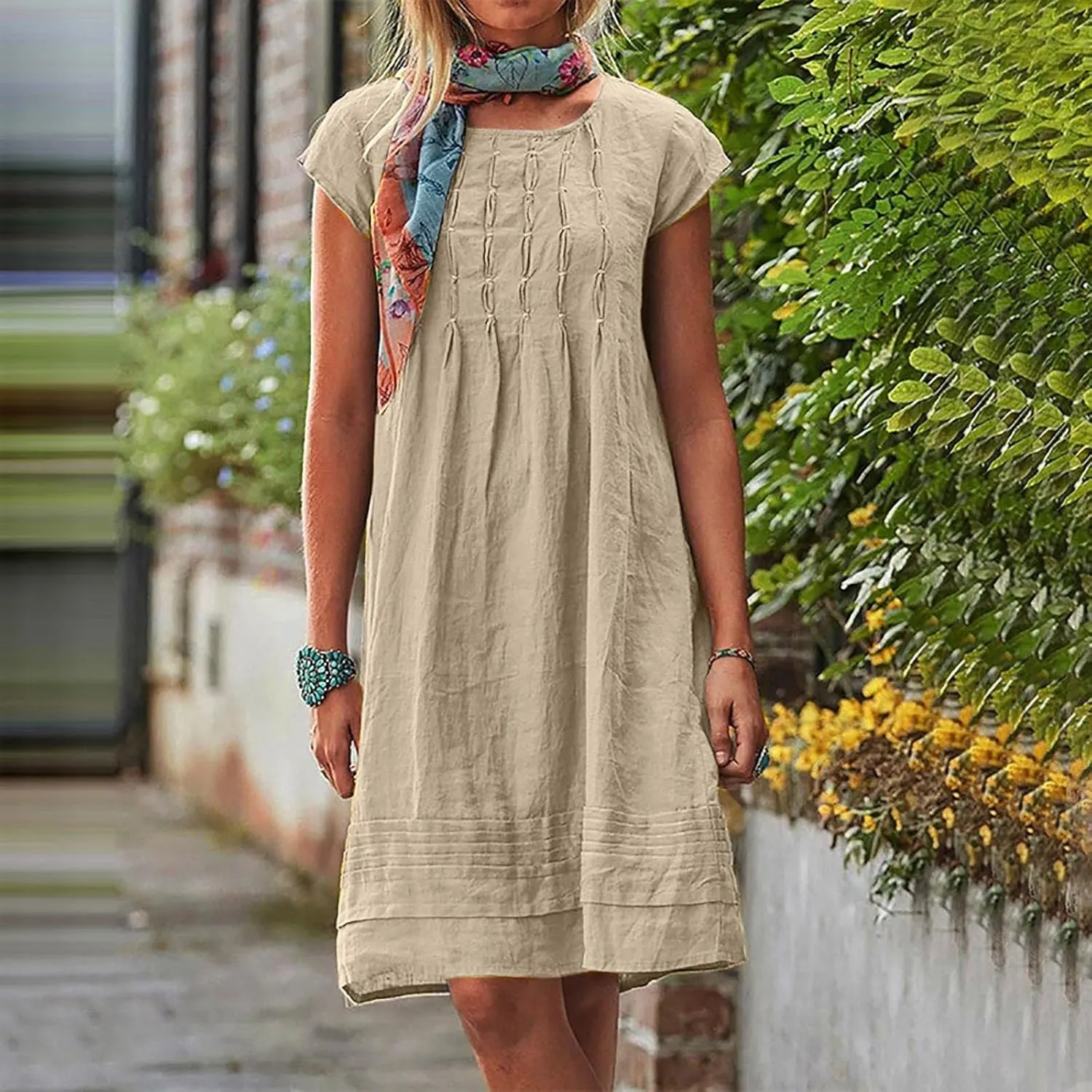 Linen Dress Women Summer Ruffle Casual Midi Dress Lightweight Beach Vacation Sundress Boho Resort Wear 2025