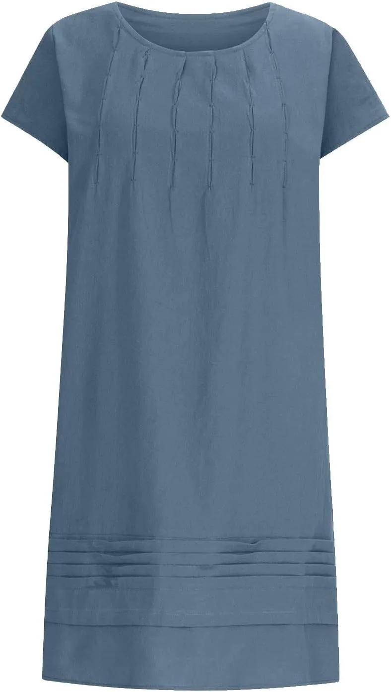 Linen Dress Women Summer Ruffle Casual Midi Dress Lightweight Beach Vacation Sundress Boho Resort Wear 2025