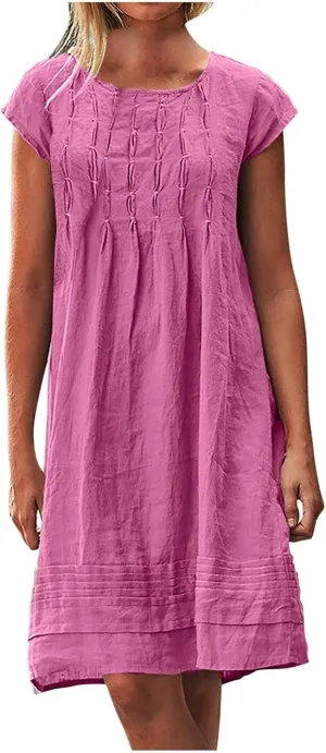 Linen Dress Women Summer Ruffle Casual Midi Dress Lightweight Beach Vacation Sundress Boho Resort Wear 2025