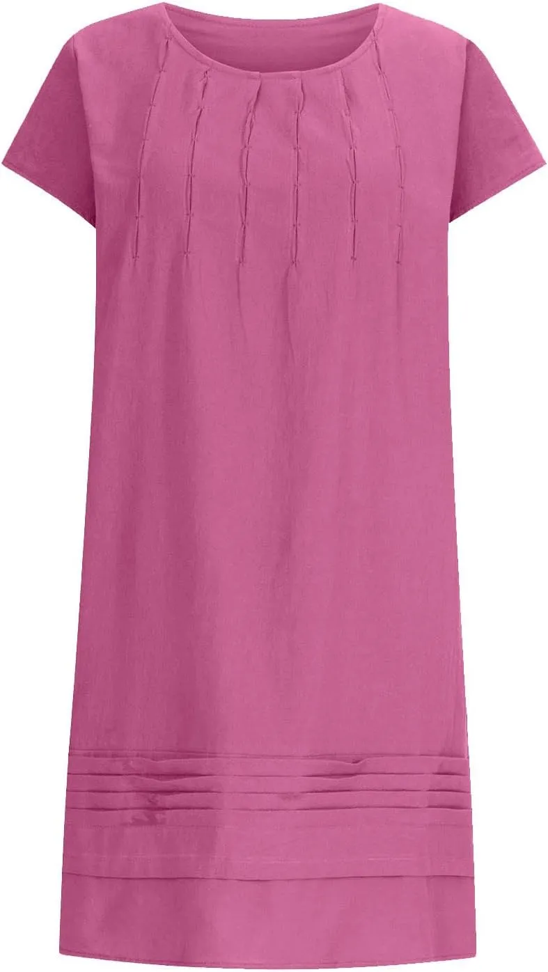 Linen Dress Women Summer Ruffle Casual Midi Dress Lightweight Beach Vacation Sundress Boho Resort Wear 2025