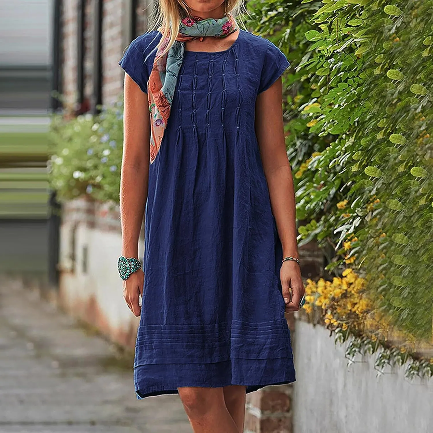 Linen Dress Women Summer Ruffle Casual Midi Dress Lightweight Beach Vacation Sundress Boho Resort Wear 2025