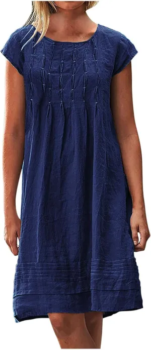 Linen Dress Women Summer Ruffle Casual Midi Dress Lightweight Beach Vacation Sundress Boho Resort Wear 2025