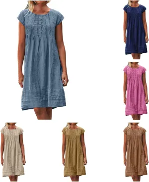 Linen Dress Women Summer Ruffle Casual Midi Dress Lightweight Beach Vacation Sundress Boho Resort Wear 2025