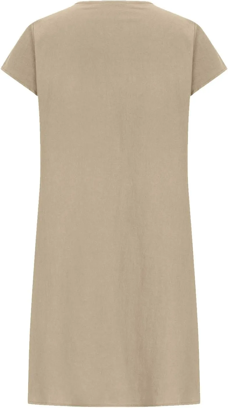 Linen Dress Women Summer Ruffle Casual Midi Dress Lightweight Beach Vacation Sundress Boho Resort Wear 2025