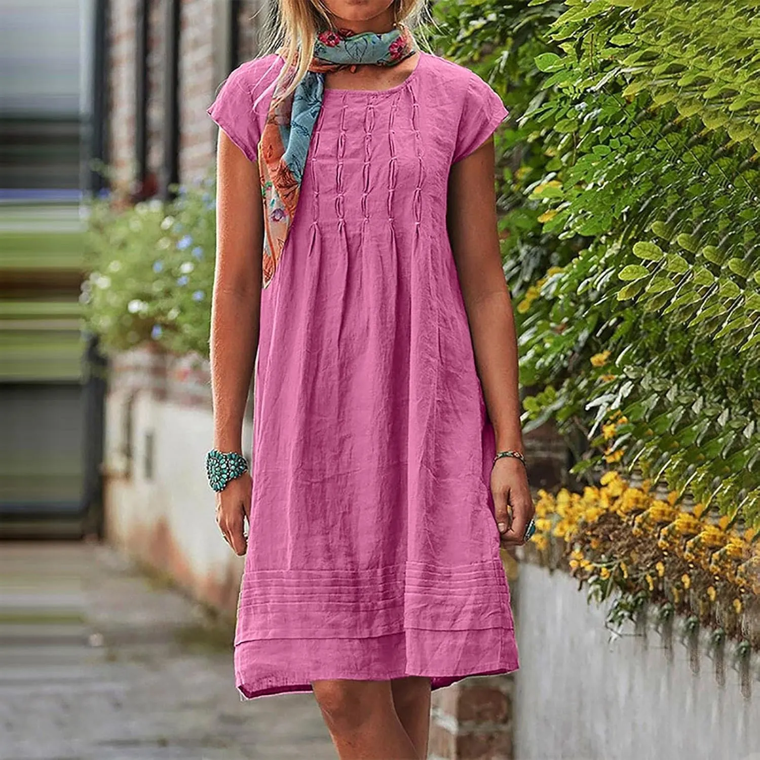 Linen Dress Women Summer Ruffle Casual Midi Dress Lightweight Beach Vacation Sundress Boho Resort Wear 2025