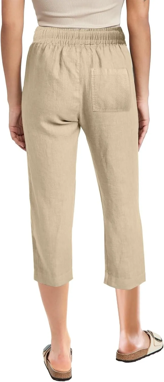 Linen Pants Cropped Pants Cotton Linen High Waisted Dressy Trousers Loose Summer Lounge Trousers
