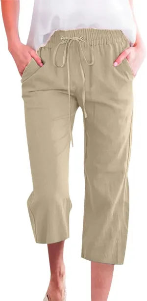 Linen Pants Cropped Pants Cotton Linen High Waisted Dressy Trousers Loose Summer Lounge Trousers
