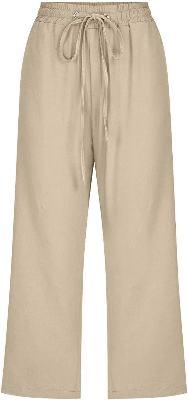 Linen Pants Cropped Pants Cotton Linen High Waisted Dressy Trousers Loose Summer Lounge Trousers