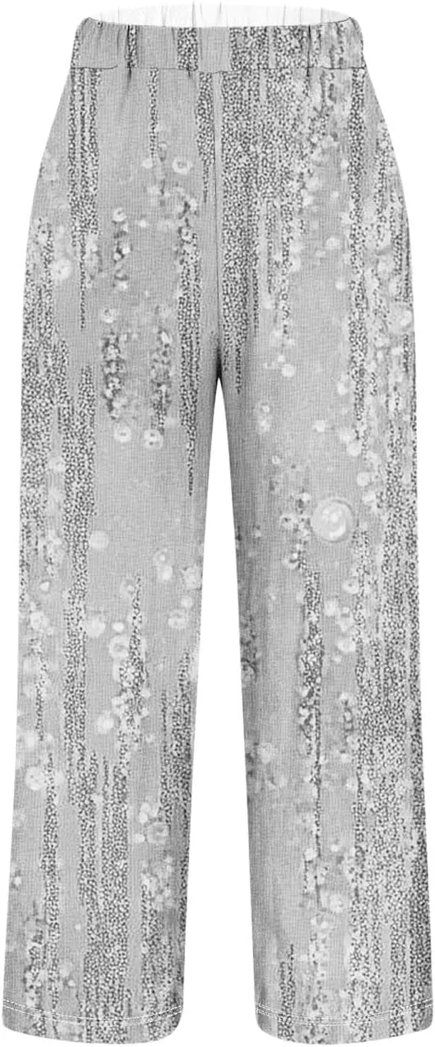 Linen Pants for Women High Waisted Wide Leg Trousers Trendy Gradient Color Printed Elastic Waist Summer Gauze Pants