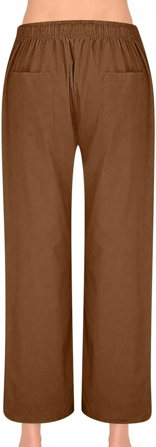 Linen Pants for Women Summer High Waisted Wide Leg Palazzo Pants Palazzo Pant Dressy Trouser with Pockets (S-2Xl)