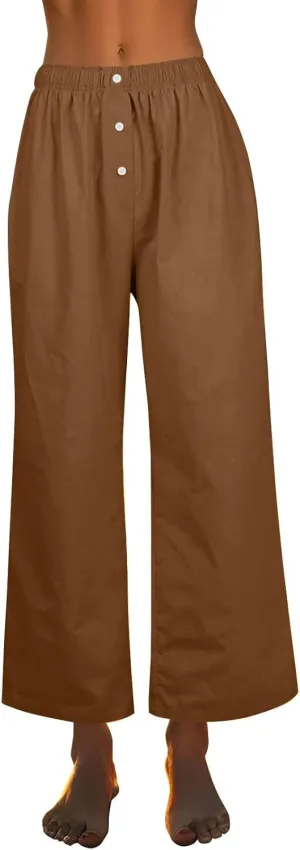 Linen Pants for Women Summer High Waisted Wide Leg Palazzo Pants Palazzo Pant Dressy Trouser with Pockets (S-2Xl)