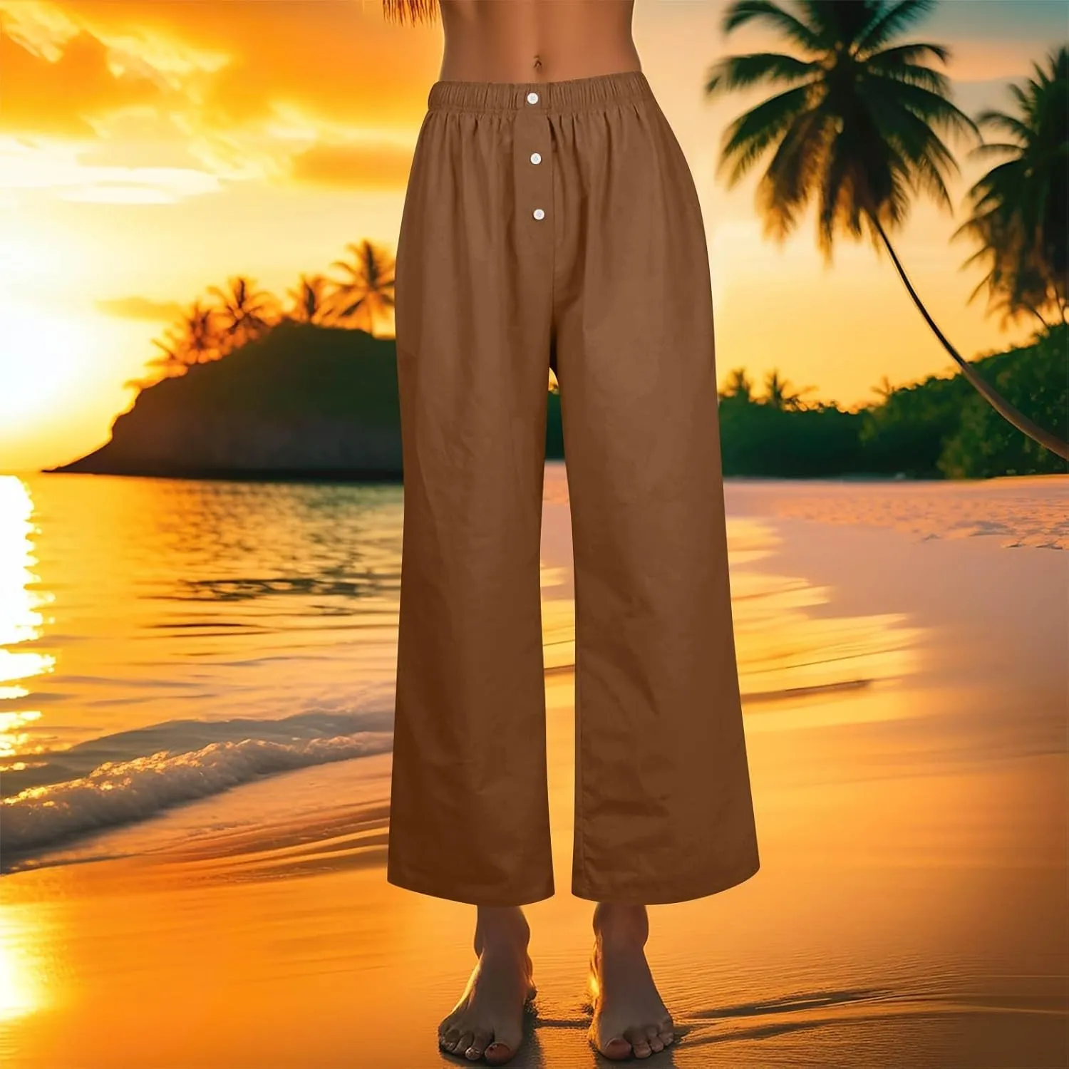 Linen Pants for Women Summer High Waisted Wide Leg Palazzo Pants Palazzo Pant Dressy Trouser with Pockets (S-2Xl)
