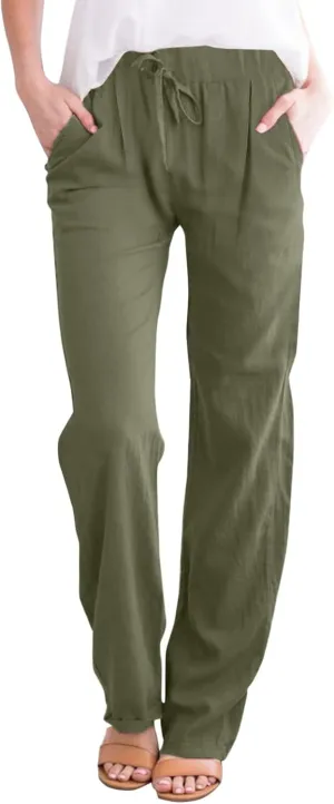 Linen Pants Women Capri Pants Cotton Wide Leg High Waisted Dressy Trousers Loose Business Work Lounge Trousers