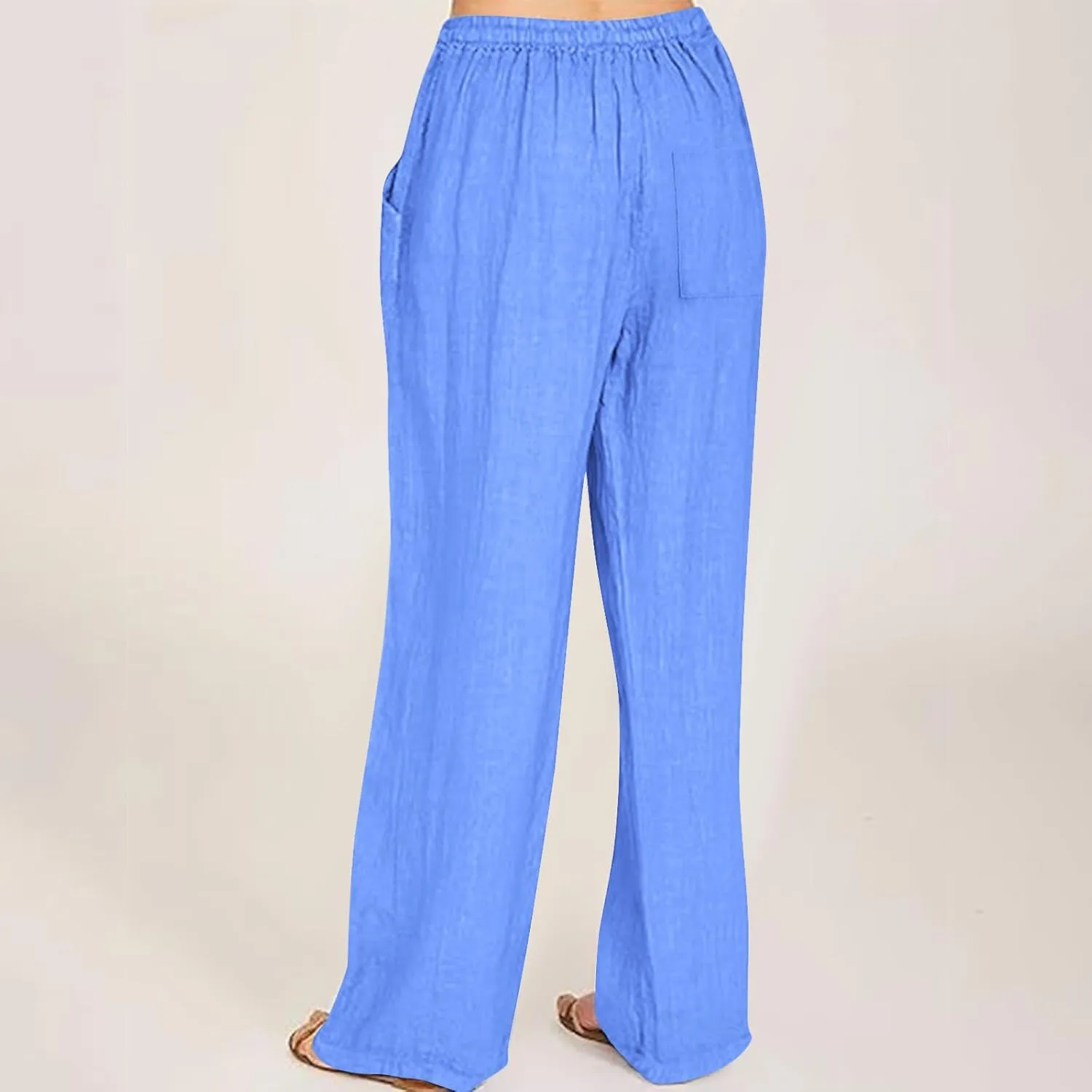 Linen Pants Women High Waisted Drawstring Palazzo Pant 2025 Summer Flowy Cotton Linen Beach Slack Trousers with Pocket