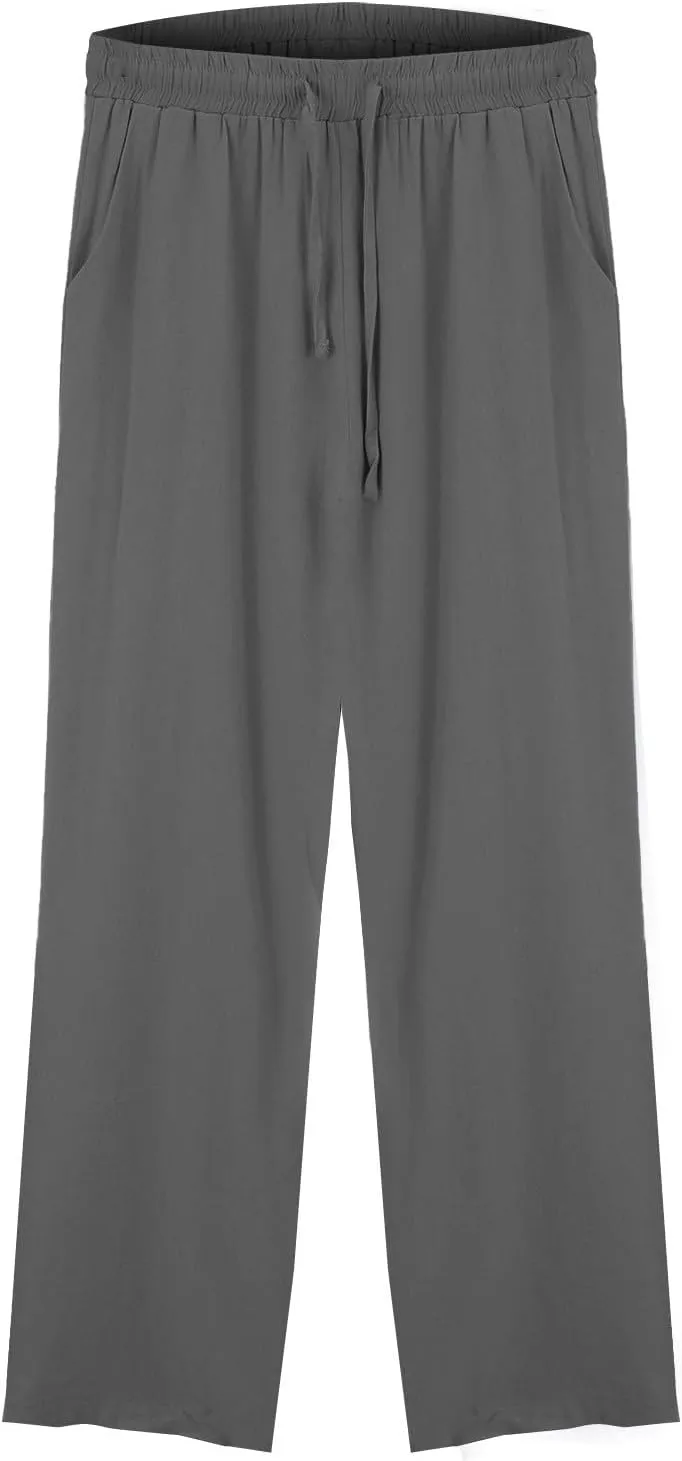 Linen Pants Women Lightweight Capri Pants Cotton Elastic Waist Trousers Casual Loose Summer Lounge Long Trousers