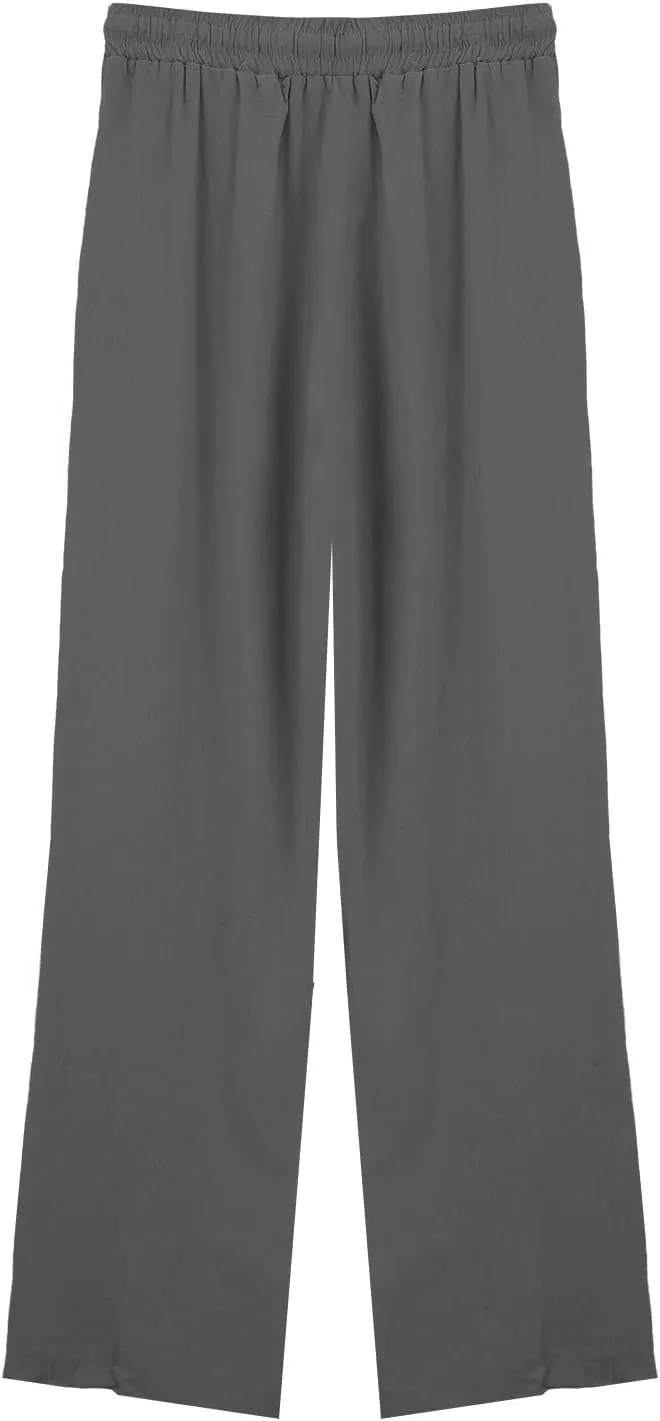 Linen Pants Women Lightweight Capri Pants Cotton Elastic Waist Trousers Casual Loose Summer Lounge Long Trousers