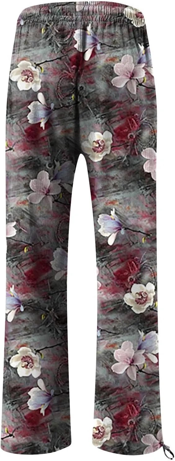 Linen Pants Women Plus Size Boho Women's Loose Trousers Linen High Waist Wide Leg Pants Pockets for Spring Summer