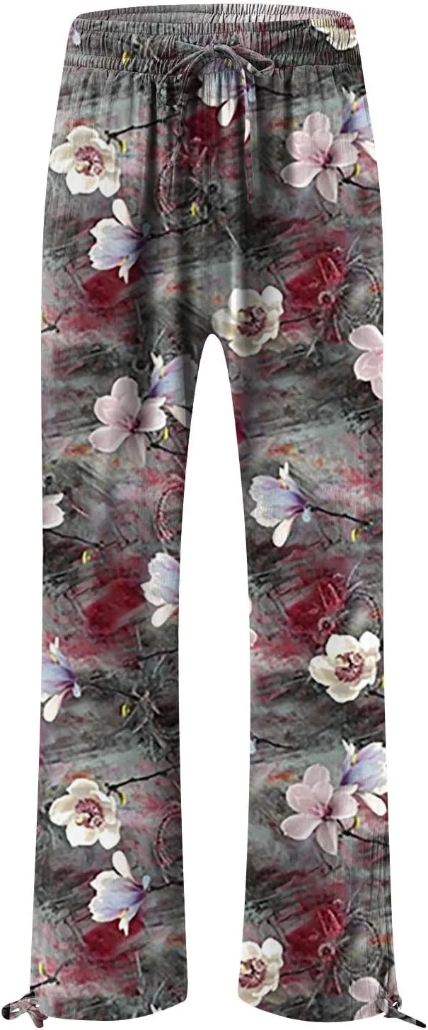 Linen Pants Women Plus Size Boho Women's Loose Trousers Linen High Waist Wide Leg Pants Pockets for Spring Summer