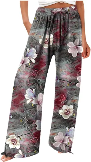 Linen Pants Women Plus Size Boho Women's Loose Trousers Linen High Waist Wide Leg Pants Pockets for Spring Summer