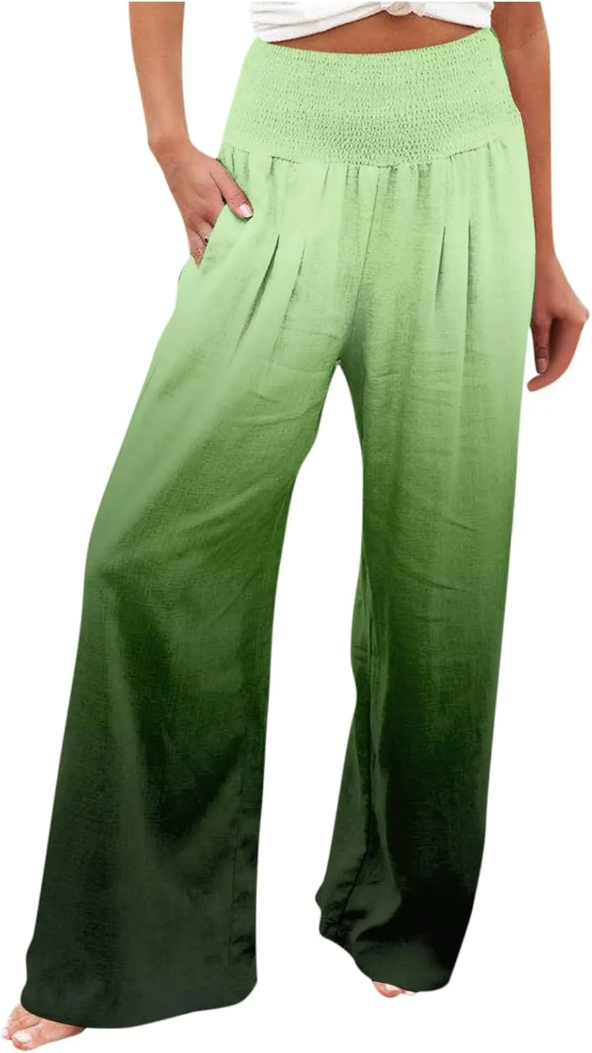 Linen Pants Women Plus Size Short Women's Casual Cotton Linen Baggy Pants with Elastic Waist Relax Fit Lantern Trouser