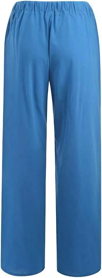 Linen Pants Women Summer 2025 Drawstring Waist Wide Leg Pants Lounge Palazzo Pants Loose Flowy Beach Vacation Outfits