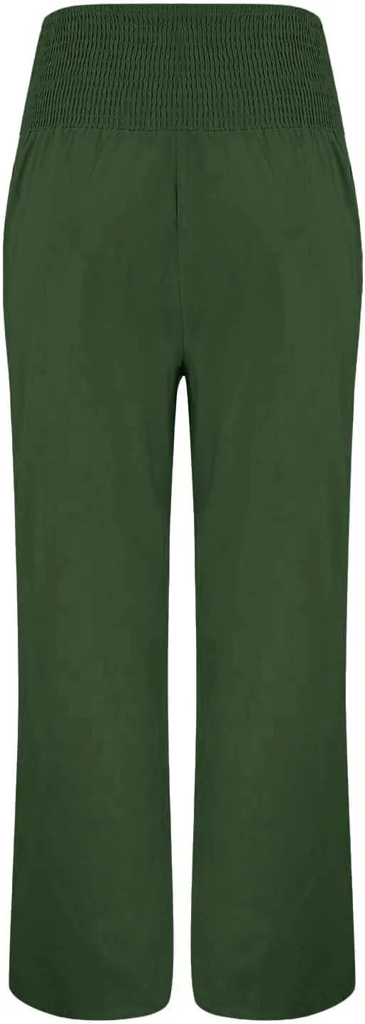 Linen Pants Women Summer Wide Leg Pant Ruffle Hem Loose Fit Boho Beach Palazzo Trousers with Pocket 2025