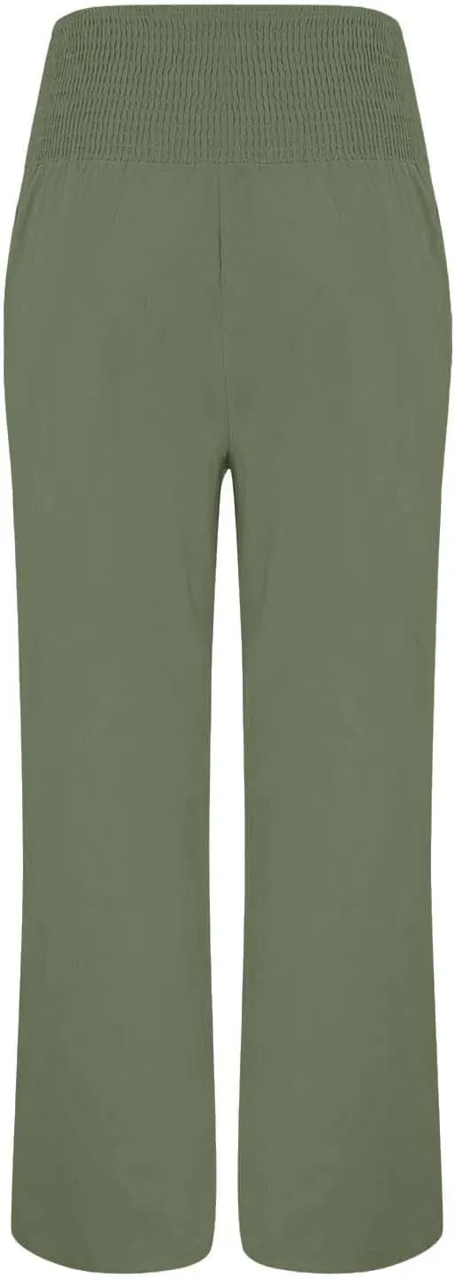 Linen Pants Women Summer Wide Leg Pant Ruffle Hem Loose Fit Boho Beach Palazzo Trousers with Pocket 2025