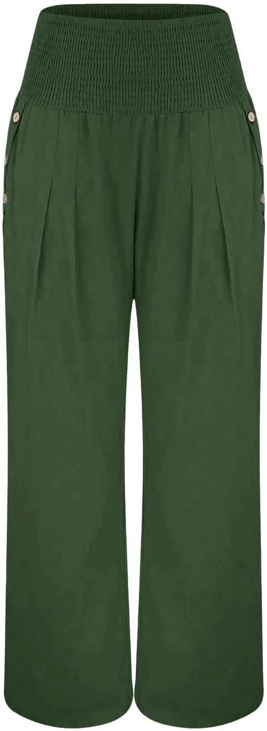 Linen Pants Women Summer Wide Leg Pant Ruffle Hem Loose Fit Boho Beach Palazzo Trousers with Pocket 2025
