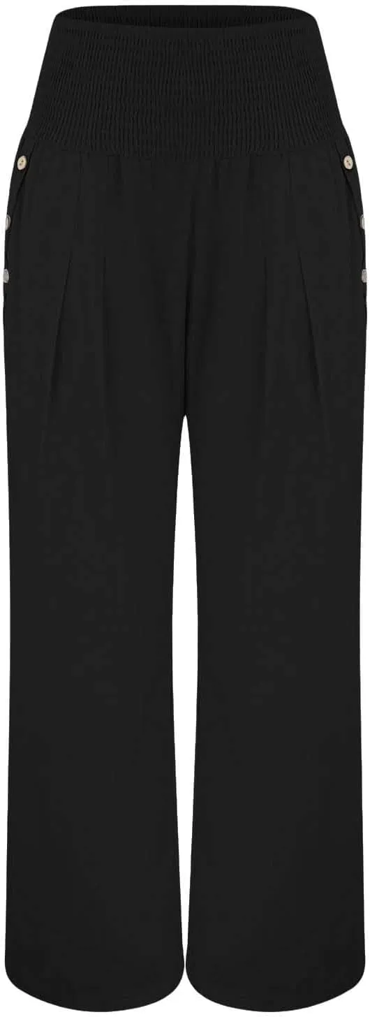 Linen Pants Women Summer Wide Leg Pant Ruffle Hem Loose Fit Boho Beach Palazzo Trousers with Pocket 2025