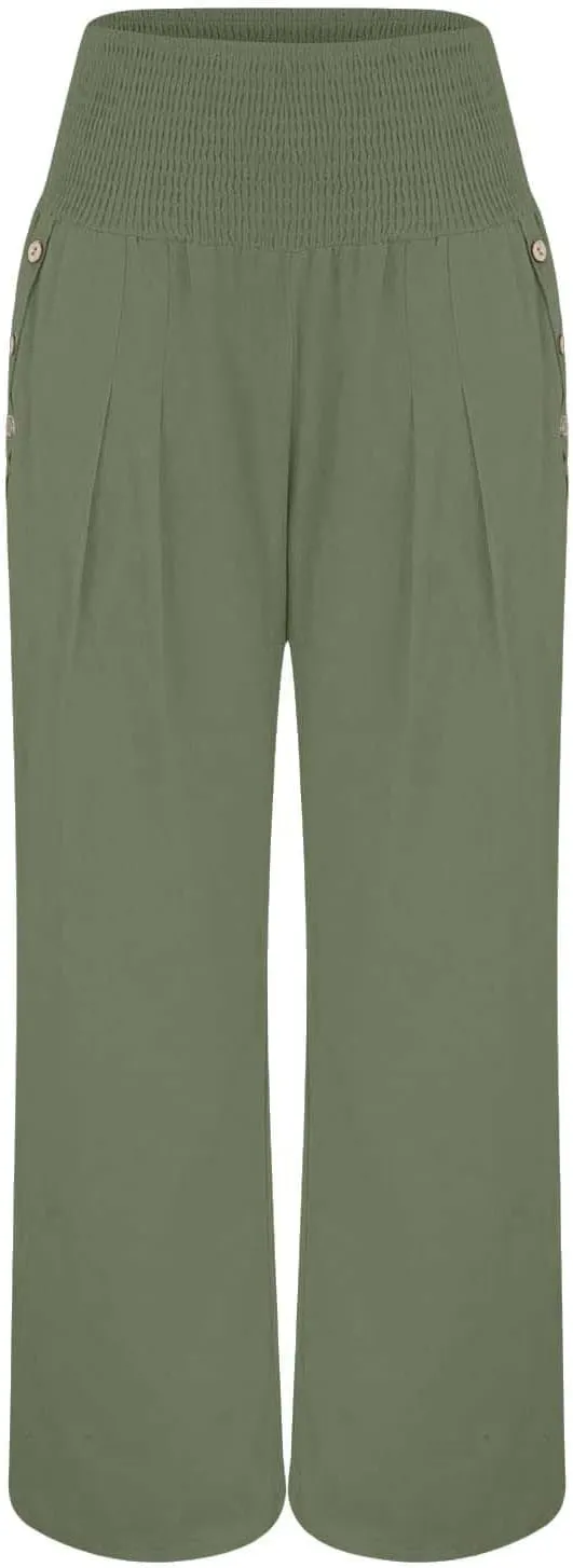 Linen Pants Women Summer Wide Leg Pant Ruffle Hem Loose Fit Boho Beach Palazzo Trousers with Pocket 2025