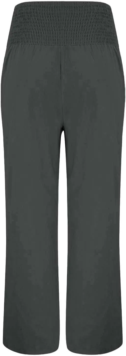 Linen Pants Women Summer Wide Leg Pant Ruffle Hem Loose Fit Boho Beach Palazzo Trousers with Pocket 2025