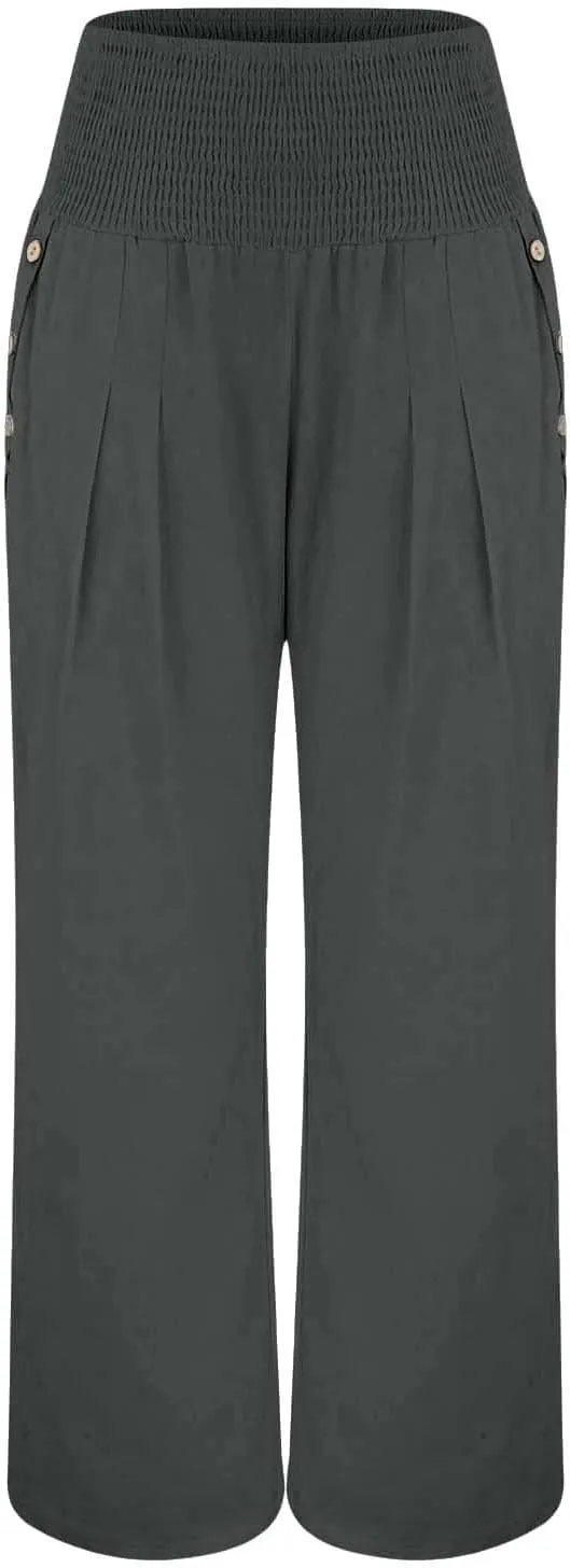 Linen Pants Women Summer Wide Leg Pant Ruffle Hem Loose Fit Boho Beach Palazzo Trousers with Pocket 2025