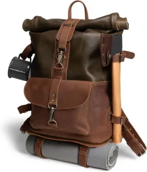 Littlefield & Co., Classic Rucksack, Vintage Backpack for Men and Women, Carry-On Travel Backpack, Full Grain Leather, Handmade, Dark Jade