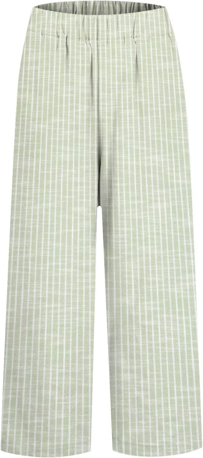 Lmdudan Cotton Linen Pants Women Elastic Waisted Drawstring Summer Cropped Pant Travel Vacation Beach Baggy Capri Trousers