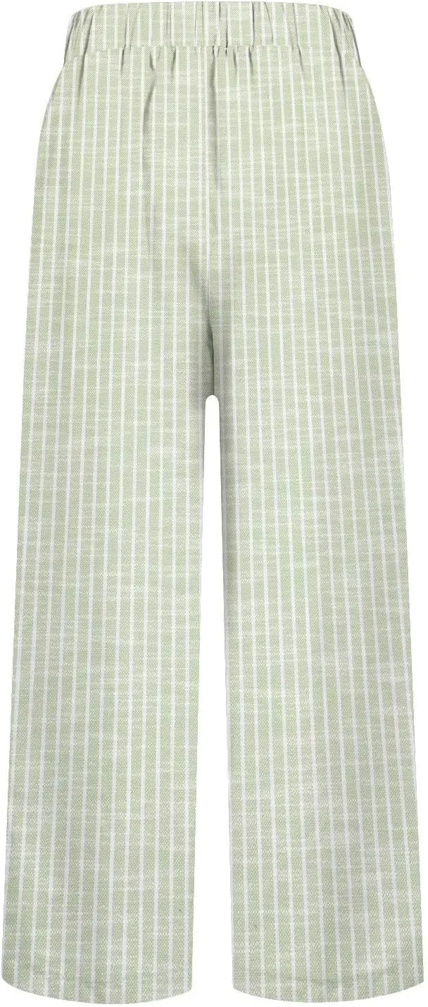Lmdudan Cotton Linen Pants Women Elastic Waisted Drawstring Summer Cropped Pant Travel Vacation Beach Baggy Capri Trousers