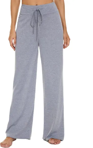 LOCUBE Women's Pajama Pants High Waist Wide Leg Sleep Bottoms with Drawstring & Pockets, Soft Stretchy Comfy Lounge Pants