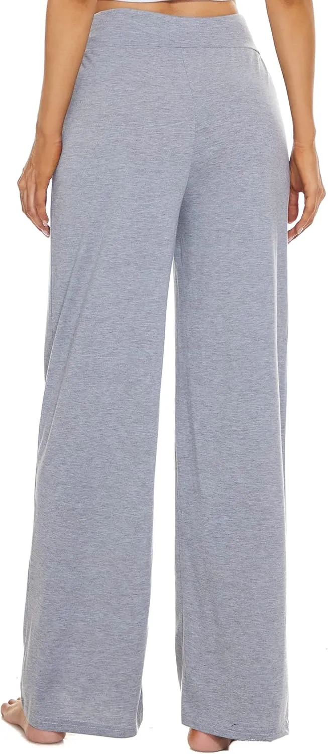LOCUBE Women's Pajama Pants High Waist Wide Leg Sleep Bottoms with Drawstring & Pockets, Soft Stretchy Comfy Lounge Pants