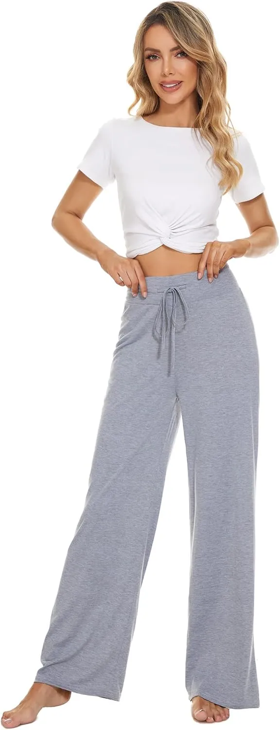 LOCUBE Women's Pajama Pants High Waist Wide Leg Sleep Bottoms with Drawstring & Pockets, Soft Stretchy Comfy Lounge Pants