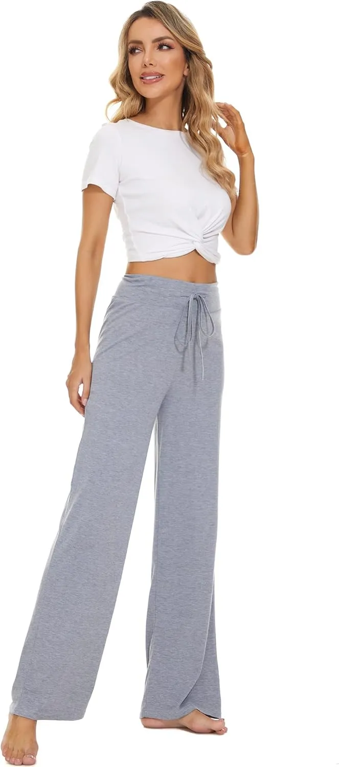 LOCUBE Women's Pajama Pants High Waist Wide Leg Sleep Bottoms with Drawstring & Pockets, Soft Stretchy Comfy Lounge Pants