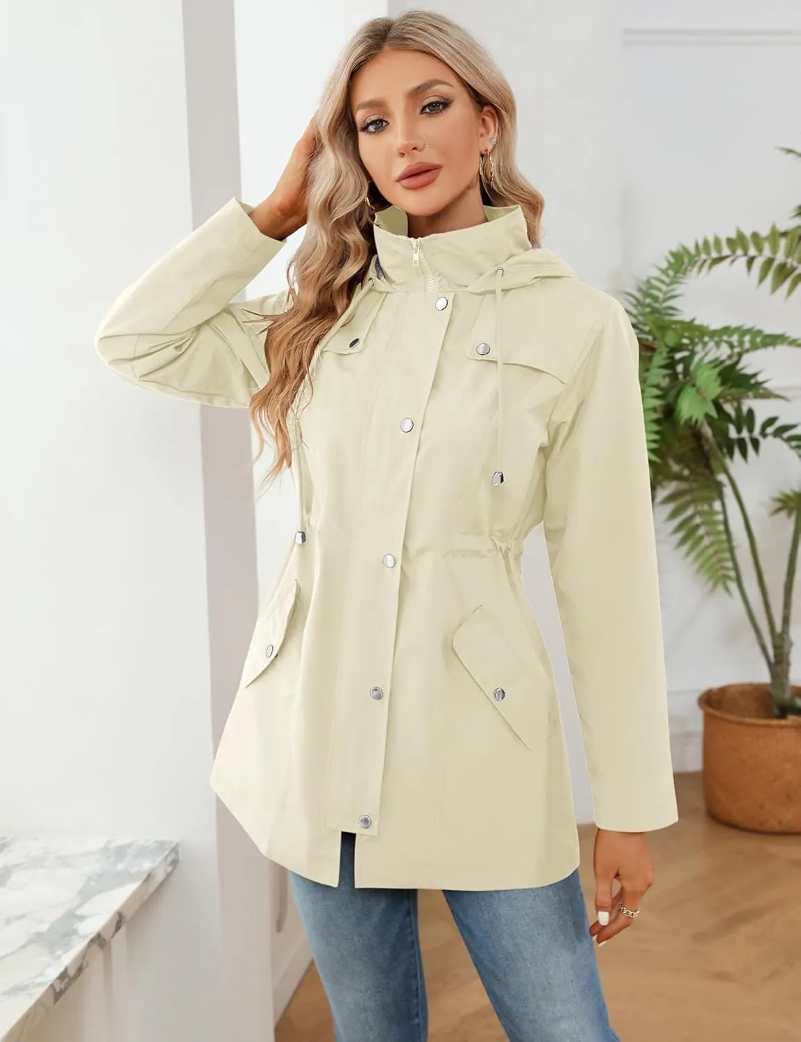 LOMON Women Waterproof Outdoor Hiking Raincoat Women Lined Rain Jacket Lightweight Hooded Jackets Trench Coats
