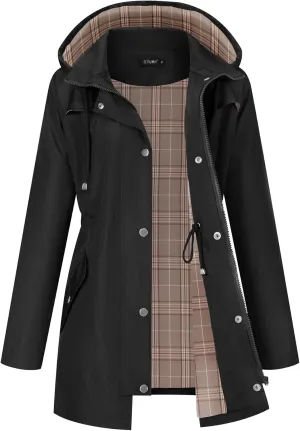 LOMON Women Waterproof Outdoor Hiking Raincoat Women Lined Rain Jacket Lightweight Hooded Jackets Trench Coats